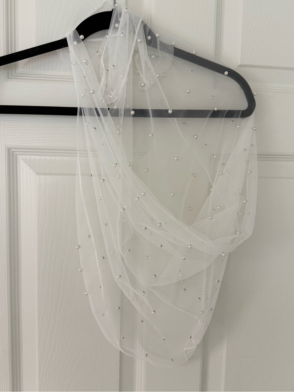Pearl-Embellished White Bridal Swim Sarong Cover Up Skirt